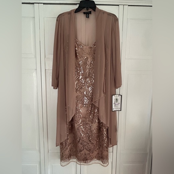 R & M Richards Dresses & Skirts - R & M Richards Rose Gold Sequin Dress with Sheer Overlay